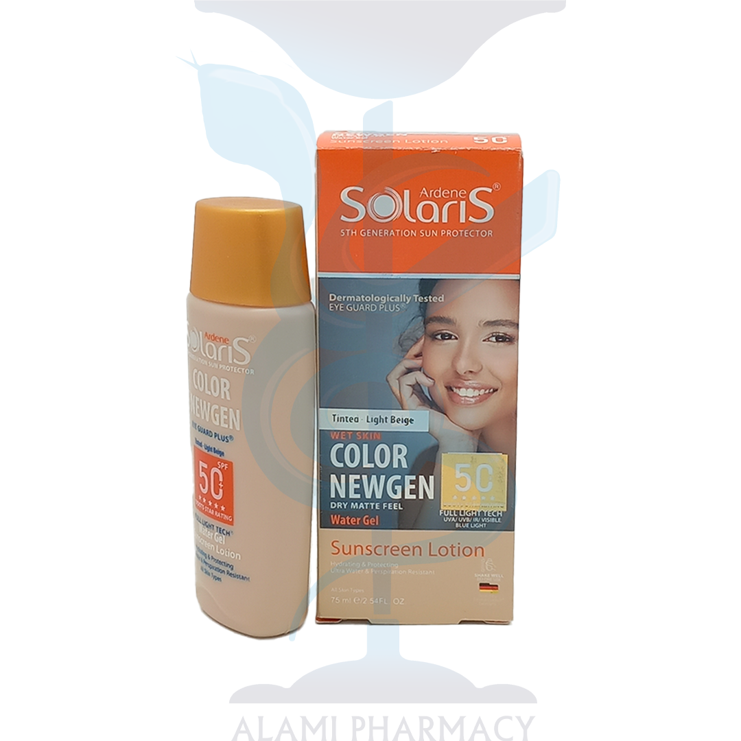 لوسیون ضد آفتاب با رنگ بژ روشن Spf 50 کالر نیوژن آردن سولاریس حجم 75 میل