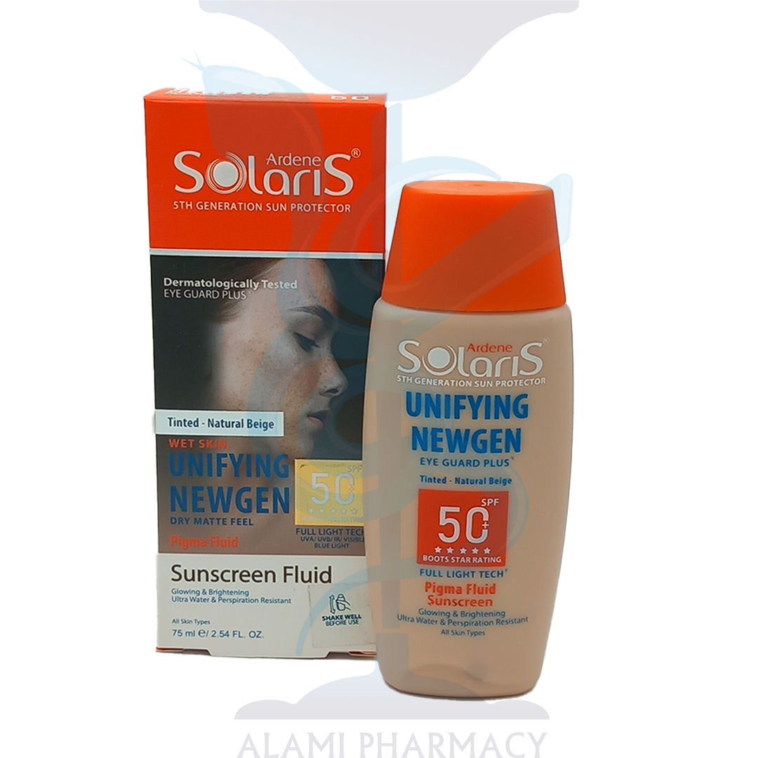 فلوئید ضد آفتاب و ضد لک آردن سولاریس رنگ بژ طبیعی یونی فایینگ نیوژن spf 50 حجم 75 میل