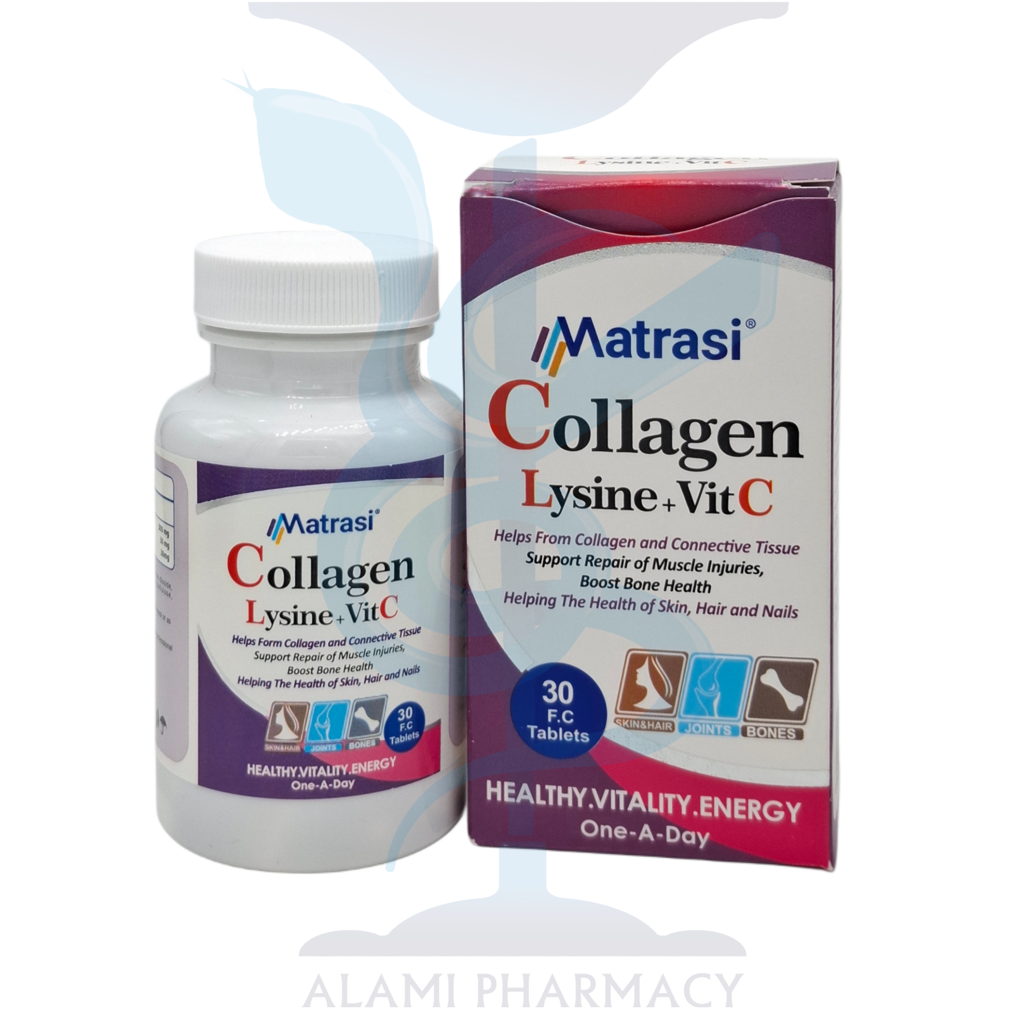 قرص ماتراسی کلاژن با لیزین + ویتامین سی بسته 30 عددی