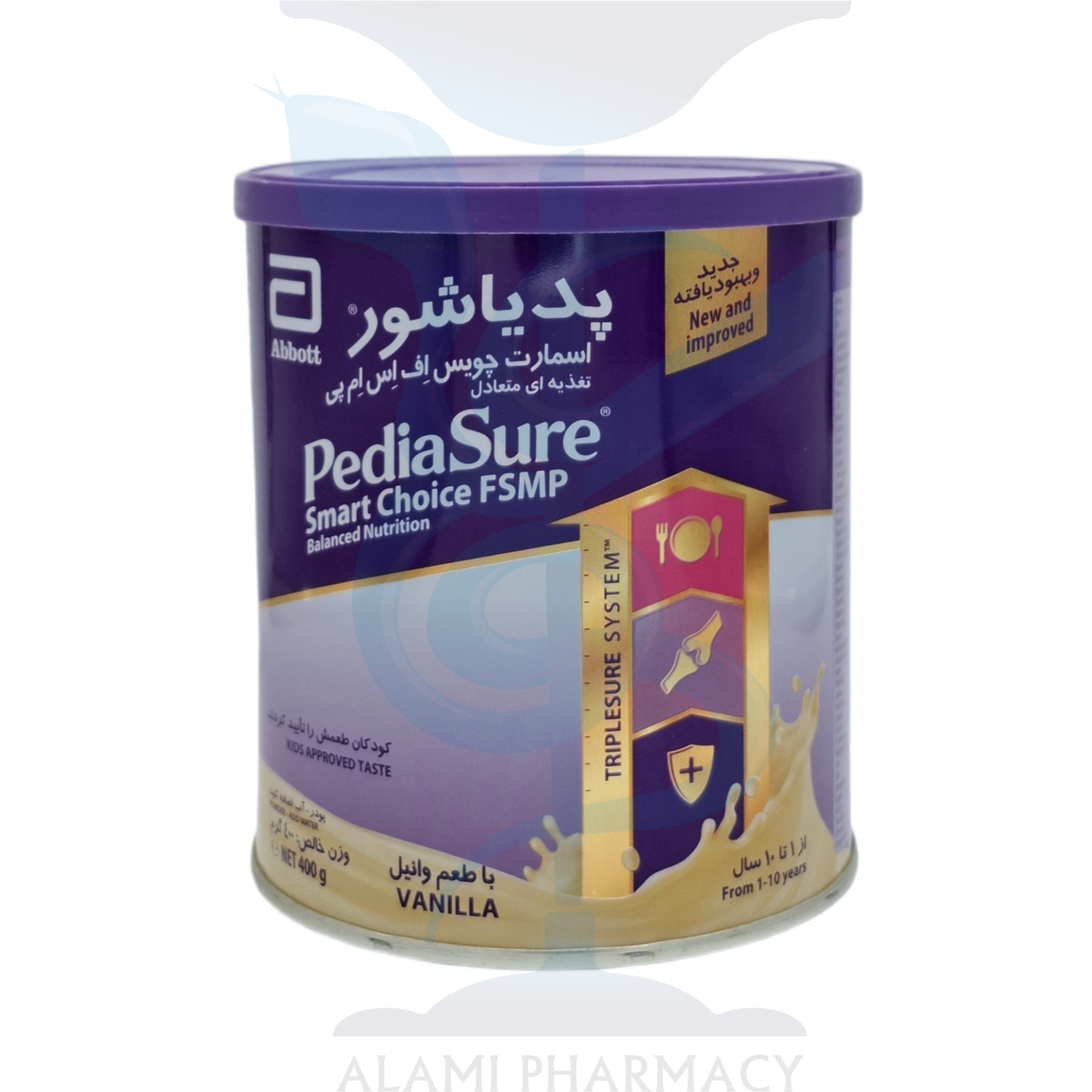پودر مکمل غذایی پدیاشور اسمارت چویس اف اس ام پی ابوت مناسب کودکان 1 تا 10 سال باطعم وانیل 400 گرم